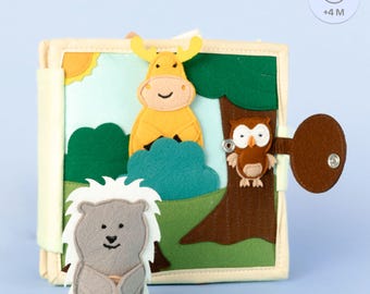 Quiet Book for Toddlers Animal Friends - Motor Skills Toy from 12 Months, Handmade