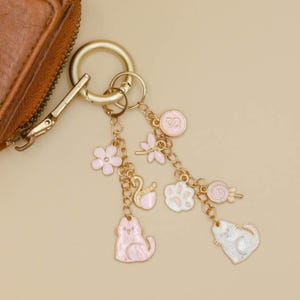 Personalized Keychain with Cat, Flower, Custom Initial, Bag Charm, Purse Charm, Handbag Charm, Birthday Gift, Friends Gift, Girlfriend Gift