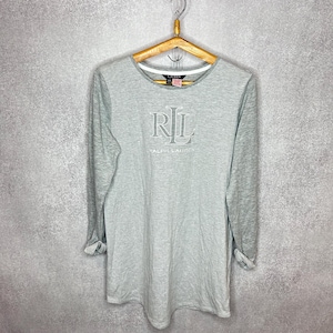 Vintage Ralph Lauren Striped Long Sleeve Tee – RL Embroidered Logo – Soft Gray – Size M – Lauren Collection
