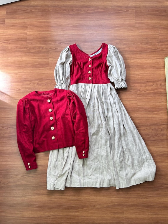 linen dress and jacket set Vintage Linen Dress & Jacket Set, Prairie Cottagecore Style