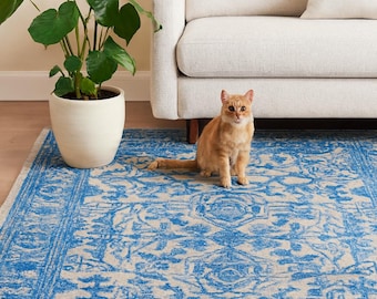 Hand-Tufted Carpet - Blue Floral Design