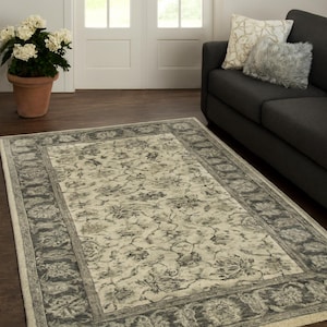 Elegant Persian Style Floral Area Rug – Gray Beige Cream Vintage Carpet for Living Room & Home Décor