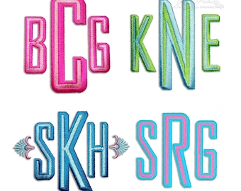 Two-Color Block Monogram Embroidery Font (4-6 inch) - Instant Download