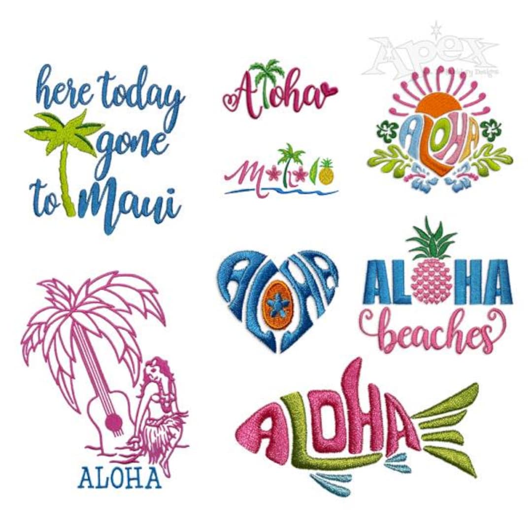 Hawaii Embroidery Designs: Aloha, Mahalo, Tropical Sayings (PES