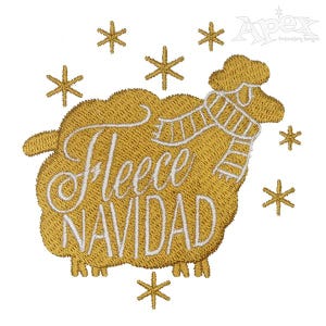 May include: Embroidered design of a sheep wearing a scarf with the text "Fleece Navidad" in white lettering. The sheep is surrounded by snowflakes.