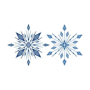 May include: Two blue snowflake designs with a starburst pattern. The snowflakes are made up of multiple diamond shapes.