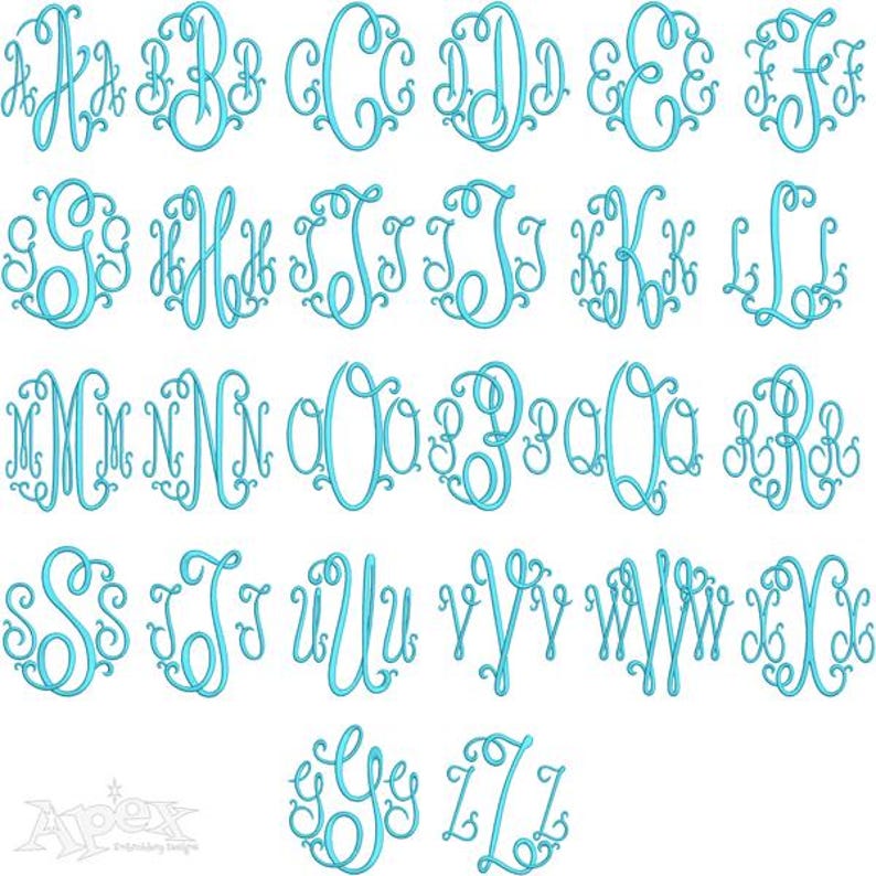 Suzanne Curlz Monogram Machine Embroidery Font Alphabet Letters INSTANT ...