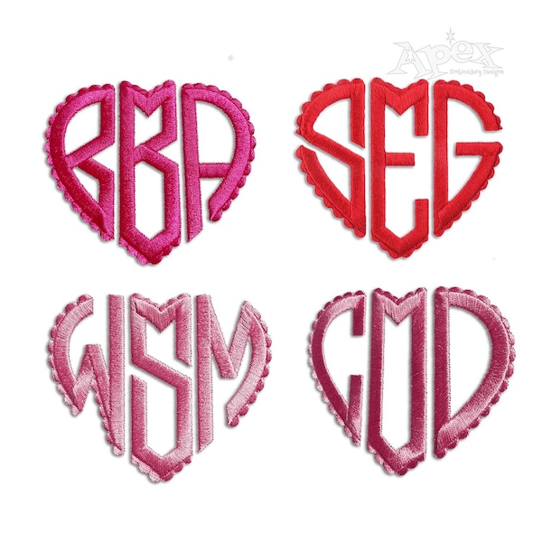 Heart Scalloped Monogram Machine Embroidery Font Alphabet Letters INSTANT DOWNLOAD BX pes dst