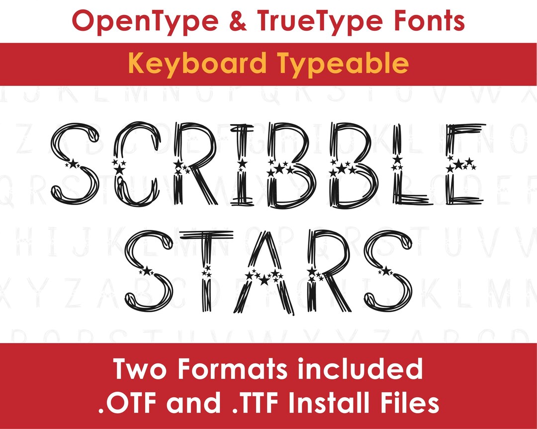 Scribble Stars Truetype Opentype Font - OTF TTF Keyboard Typable - Etsy