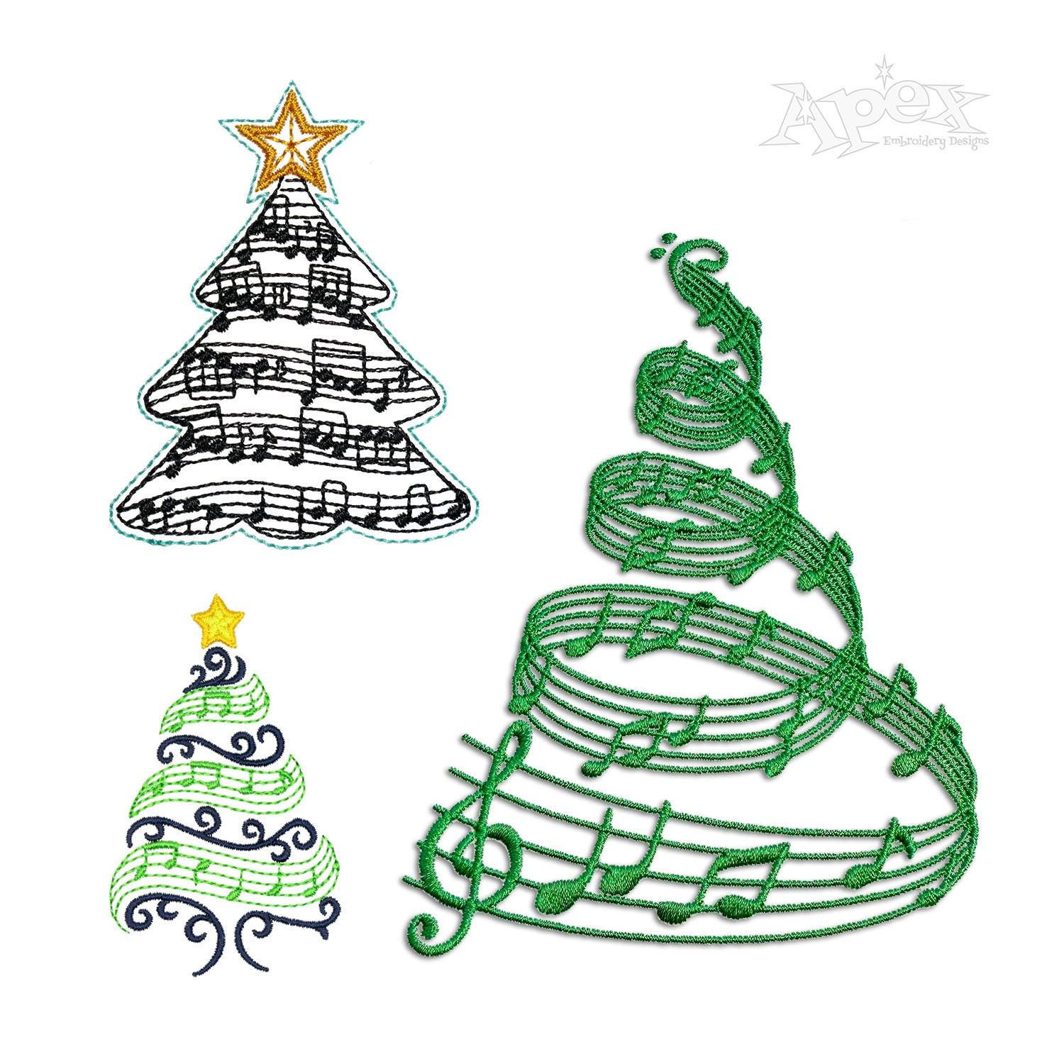 Music Christmas Tree Musical Notes Bundle Machine Embroidery Design PES ...
