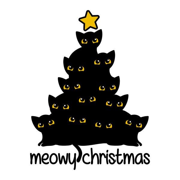 Meowy Christmas Black Cat Tree Cuttable Design SVG PNG DXF & Eps ...