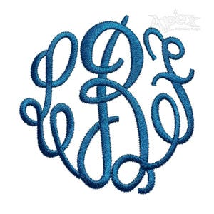 Puede incluir: Un monograma bordado en azul con las letras "LDF" en una fuente de escritura cursiva.