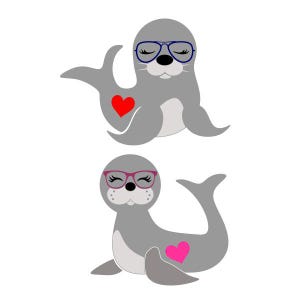 Beau phoque portant des lunettes Design découpable SVG PNG DXF & eps dessins camée fichier Silhouette