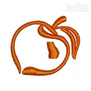 May include: Orange embroidered design of an apple with a leaf.