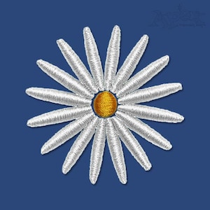Peut inclure: Marguerite brodée blanche avec un centre jaune. La marguerite est un motif simple de forme circulaire avec 16 pétales.
