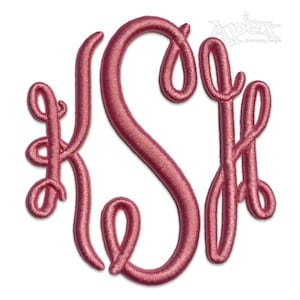 May include: A pink monogram embroidery design with the letters K, S, and H in a cursive font.