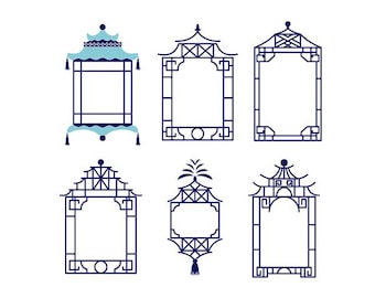 Chinoiserie Pagode Rahmen, Schneidbares Design SVG PNG DXF & eps Designs Cameo-Datei Silhouette