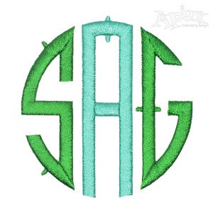 May include: A monogram design with the letters "SAG" in a circle. The letters are in a green and light blue color scheme.