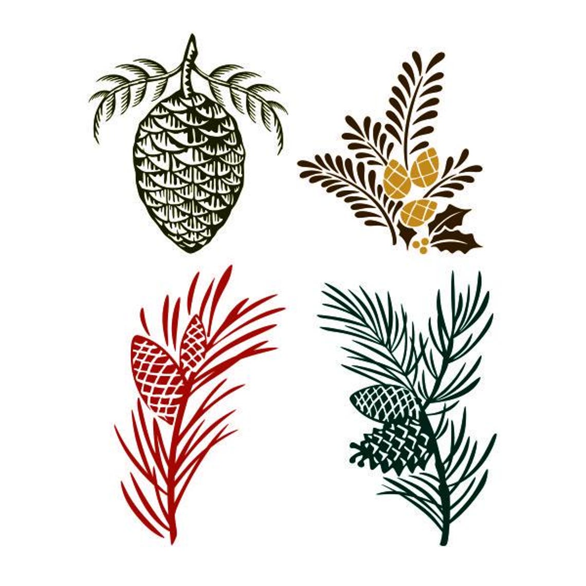 Tree Cutable Pinecone Tree Bundle Cuttable Design SVG PNG DXF & Eps Designs Cameo ...