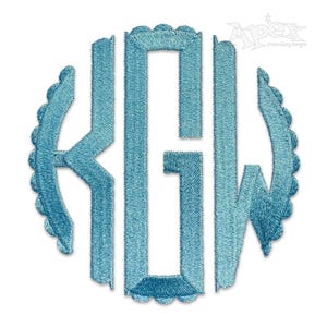 Op de afbeelding: Een blauw monogram met de letters K, G en W in een cirkel met een gegolfde rand.
