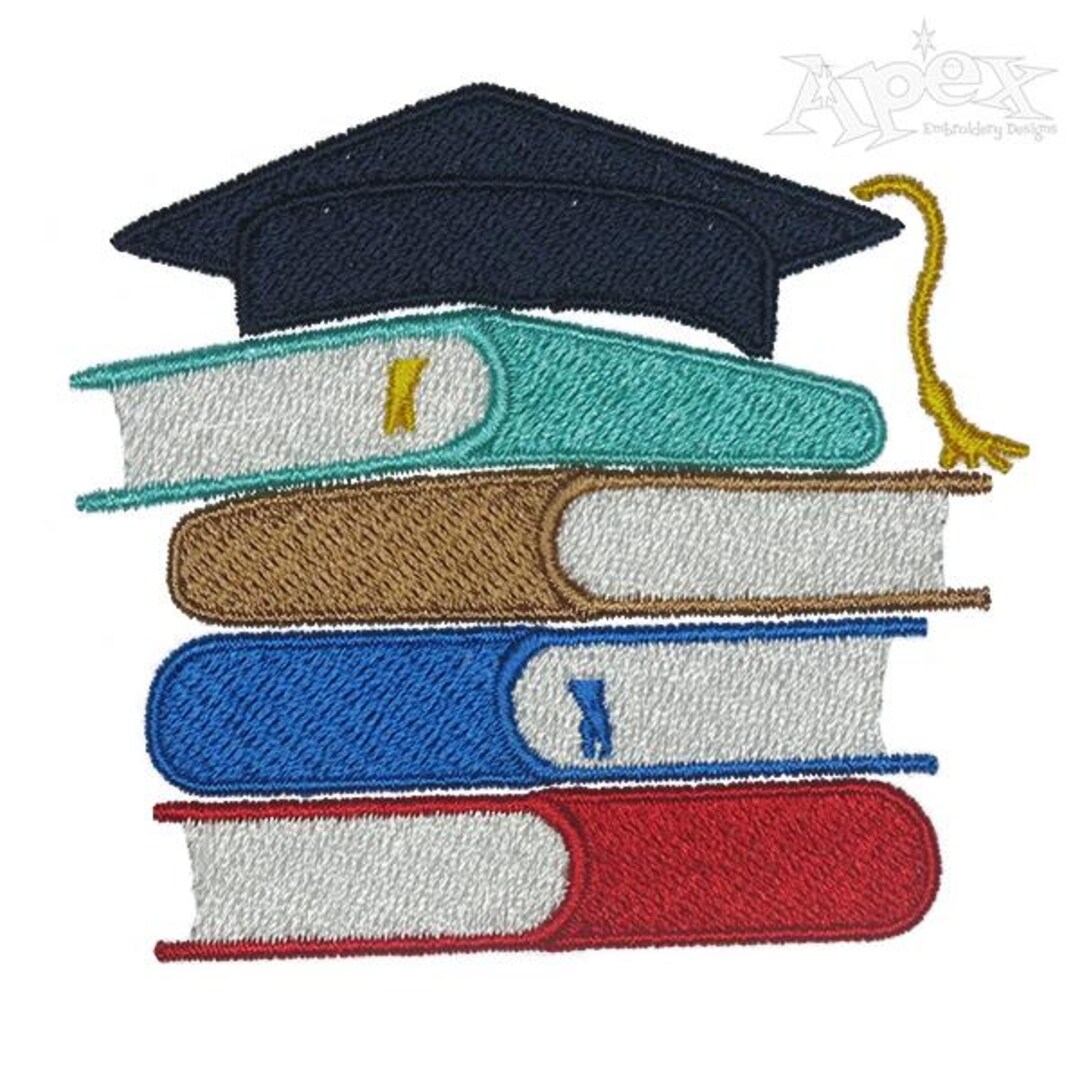 Graduation Stack Pile College School Study Books Machine Embroidery ...