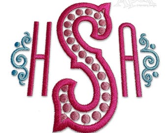 Polka Dot Monogram Embroidery Font: Retro Alphabet Letters (Instant Download)