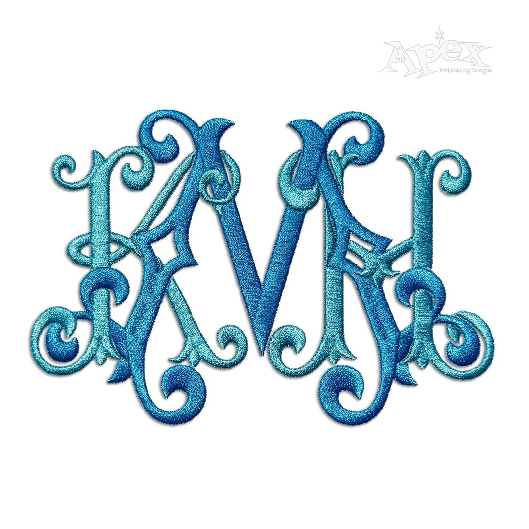Custom 3-letter Interlocking Machine Monogram Font Embroidery ...