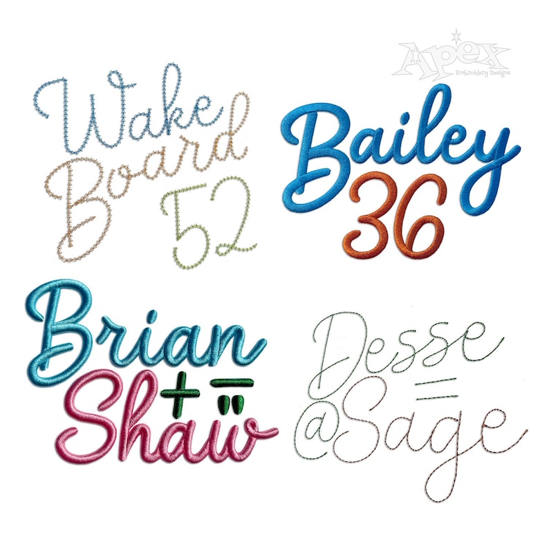 Chantal Script Embroidery Font Bundle: Regular, 3D Puff, Bean, Chain ...