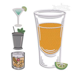 Alcohol Bar Drinking Shots and Party Cocktail Drinks Machine Embroidery Design Pack Digital Sewing Pattern Download Art Files PES