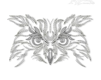 Diseño de bordado a máquina con boceto de cara de búho PES DST JEF Descarga instantánea