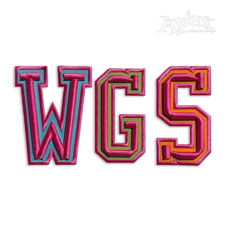 Wgs Patch Varsity 3D Embroidery Font Pack: Applique Letters (instant Download ...