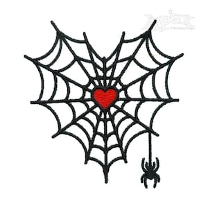 May include: Black spiderweb design with a red heart in the center and a black spider hanging below. The spiderweb is in the shape of a heart. The design is suitable for Halloween or gothic-themed crafts.