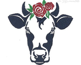 Flower Cow Farm Animal Machine Embroidery Design PES DST JEF Instant Download