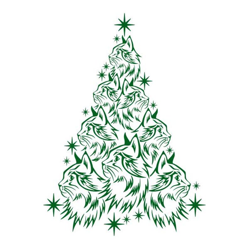 Tree Cutable Cat Christmas Tree Cuttable Design SVG PNG DXF & Eps Designs Cameo File ...