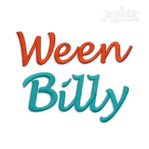 May include: Embroidered design featuring the text "Ween Billy" in a cursive font. The word "Ween" is in orange and the word "Billy" is in teal.