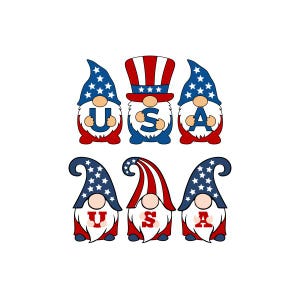 Gnome patriotique des États-Unis Design découpable SVG PNG DXF & eps dessins camée fichier Silhouette