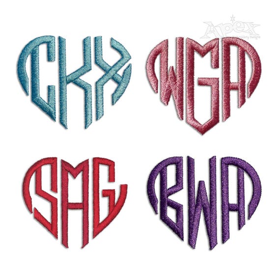 Heart Monogram Embroidery Font: Valentine Wedding Alphabet