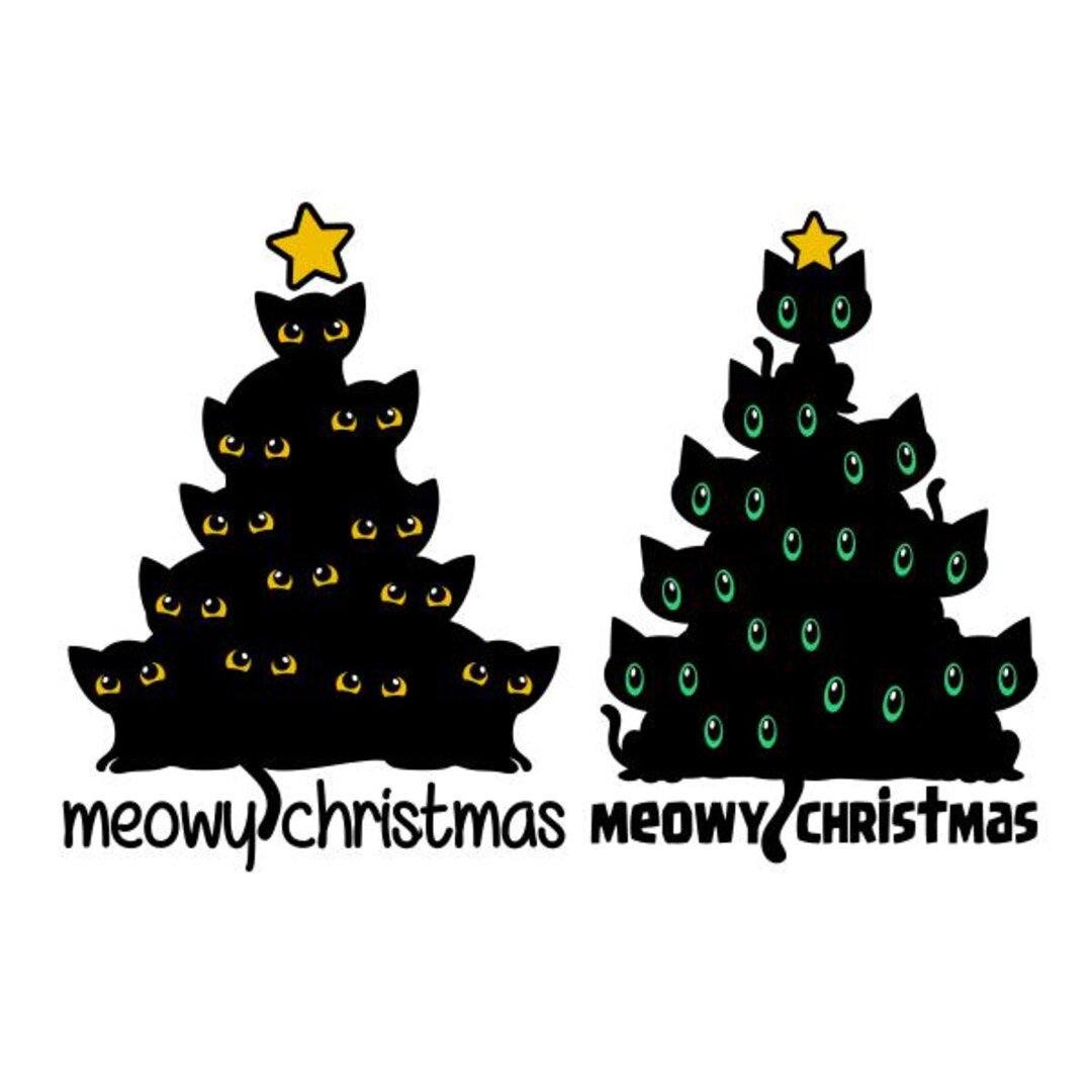 Meowy Christmas Black Cat Tree Cuttable Design SVG PNG DXF & Eps ...