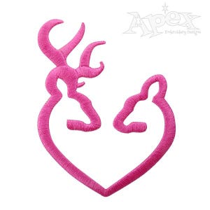 May include: Pink embroidered design of two deer heads forming a heart shape.