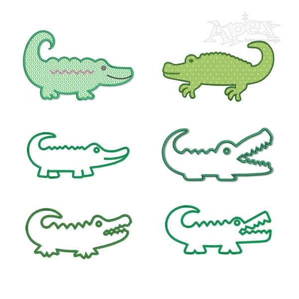 Gator Alligator Crocodile Simple Outline Applique Pack Machine Embroidery Designs Digital Sewing Pattern Download Art Files PES