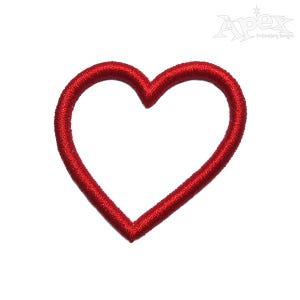 May include: A red heart outline embroidery design. This design is perfect for adding a touch of love to any project.