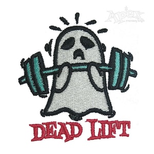 May include: Embroidered patch featuring a cartoon ghost lifting a barbell with the text "DEAD LIFT" in red.