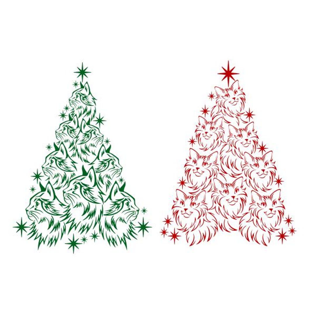 Tree Cutable Cat Christmas Tree Cuttable Design SVG PNG DXF & Eps Designs Cameo File ...