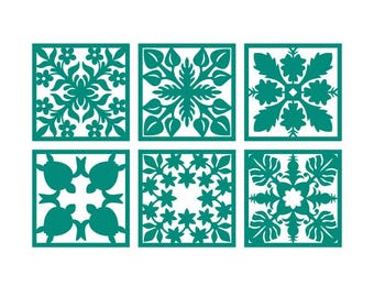 Quilt hawaiano con fiori, motivo tagliabile, file SVG PNG DXF e eps, cameo, silhouette