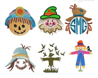 Paquete de Halloween de la granja del espantapájaros, diseños de bordado a máquina, descarga instantánea de monogramas PES
