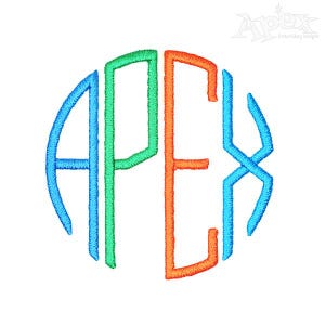 May include: A circular monogram with the letters "APEX" in a colorful design. The "A" is blue, the "P" is green, the "E" is orange, and the "X" is blue.