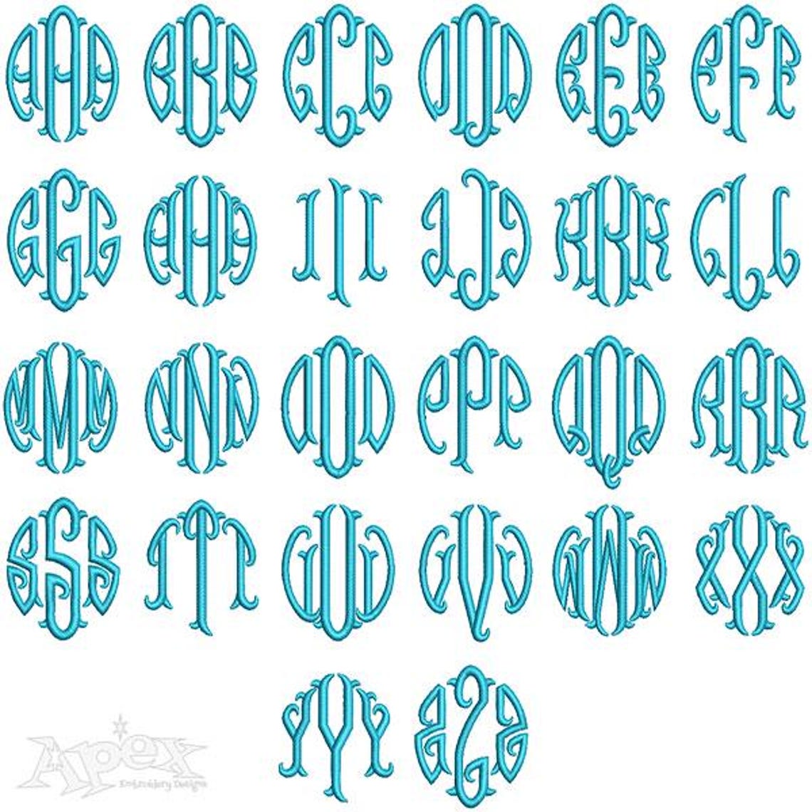 Round Circle Fishtail Monogram Machine Embroidery Font Alphabet Letters ...