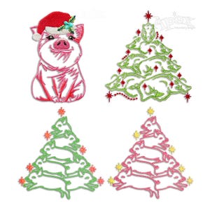 Baby Pig Razor Boar Christmas Tree Machine Embroidery Design (PES DST JEF) (Instant Download)