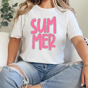 Pink Glitter Summer T-Shirt  Trendy Cute Casual Tee
