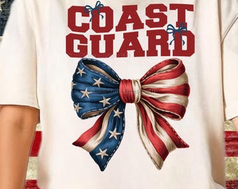 Patriotic COAST GUARD shirt | Military Support Tee with Flag Bow | 4th of July Shirt | Gildan Softstyle | Unisex Fit